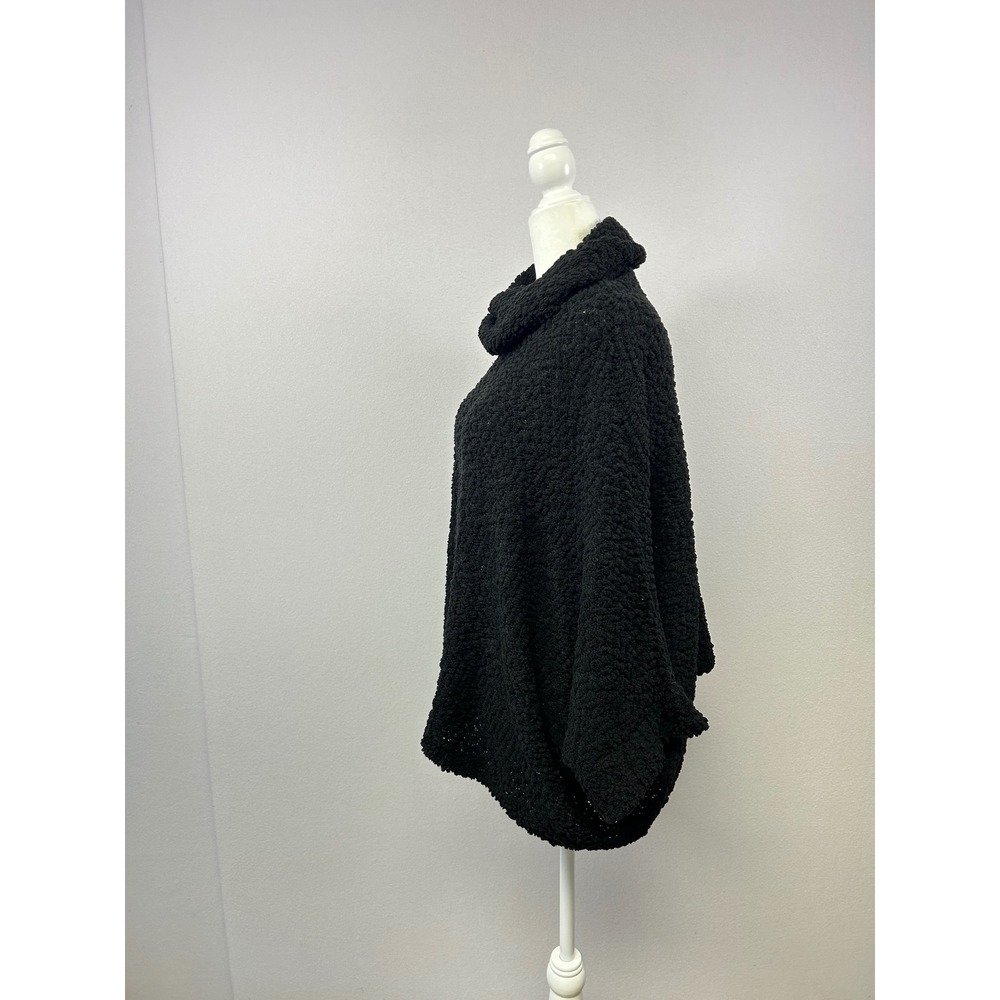 Pink Rose Poncho Sweater Women Medium Black Popcorn Knit Cowl Neck Cape - Picture 3 of 10